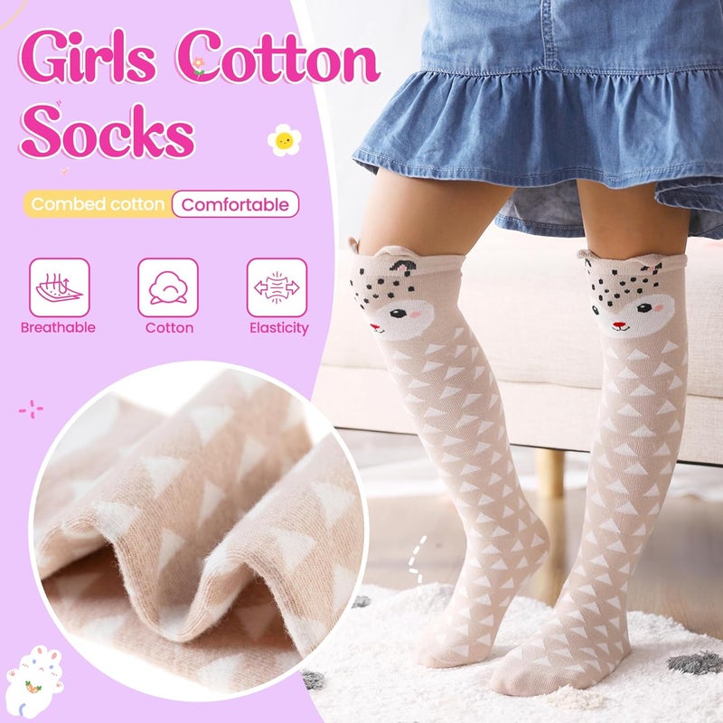 Eocom Girls Knee High Socks Kids Crazy Fun Gift Silly Tall Boot Cute Animal Cotton Long Socks 6 Pairs - Image 3